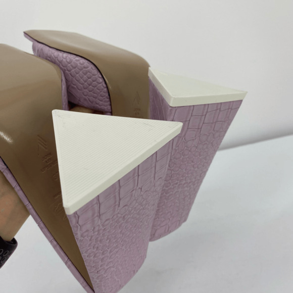 THE ATTICO Devon Slide Sandals Heel Square Toe Crock Embossed Leather Purple - Picture 9 of 10